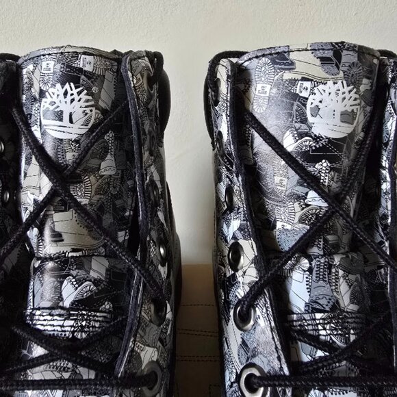 NIB Timberland Black White & Gray Camo Patterned Leather 6" Lug Sole Boots - Picture 7 of 16